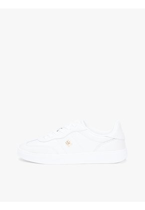 Tenis Blanco De Cuero Con Monograma Metalizado Tommy Hilfiger