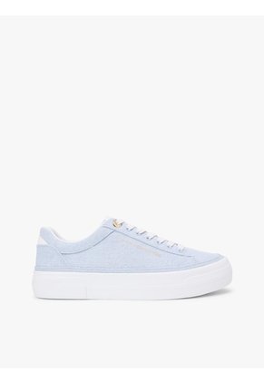 Tenis Celeste De Lona Lavada Con Plataforma Tommy Hilfiger