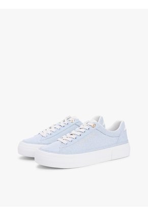 Tenis Celeste De Lona Lavada Con Plataforma Tommy Hilfiger