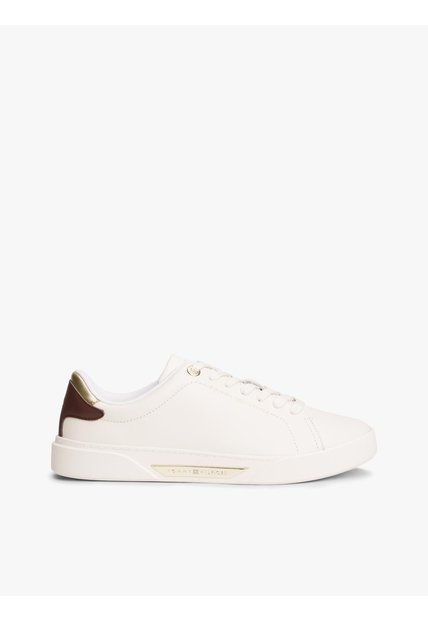 Tenis Blanco De Cuero Con Insignia Del Logo Tommy Hilfiger