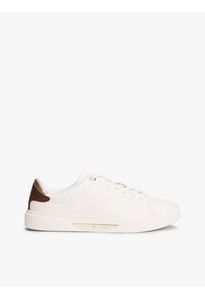 Tenis Blanco De Cuero Con Insignia Del Logo Tommy Hilfiger