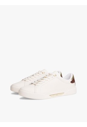 Tenis Blanco De Cuero Con Insignia Del Logo Tommy Hilfiger