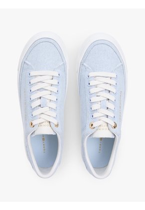 Tenis Celeste De Lona Lavada Con Plataforma Tommy Hilfiger
