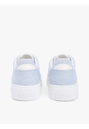 Tenis Celeste De Lona Lavada Con Plataforma Tommy Hilfiger