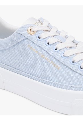 Tenis Celeste De Lona Lavada Con Plataforma Tommy Hilfiger