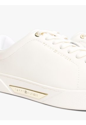 Tenis Blanco De Cuero Con Insignia Del Logo Tommy Hilfiger