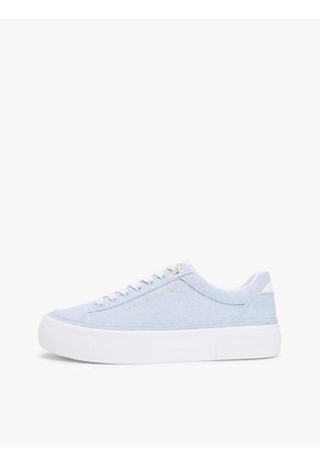 Tenis Celeste De Lona Lavada Con Plataforma Tommy Hilfiger