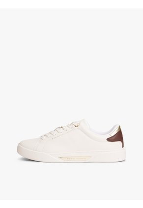 Tenis Blanco De Cuero Con Insignia Del Logo Tommy Hilfiger