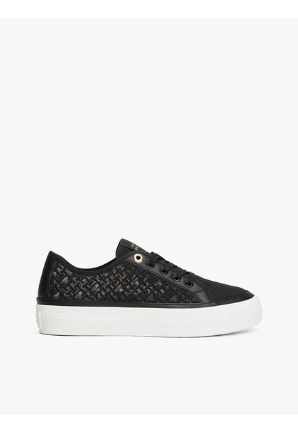 Tenis Negro De Malla Con Monogramas Bordados Tommy Hilfiger