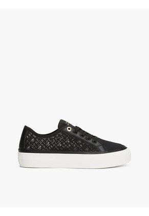 Tenis Negro De Malla Con Monogramas Bordados Tommy Hilfiger