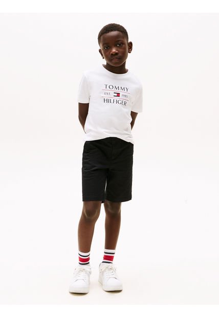 Camiseta Blanca De Cuello Redondo Con Logo Tommy Hilfiger
