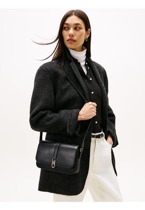 Bolso Negro Cruzado Con Solapa Y Monograma TH Tommy Hilfiger