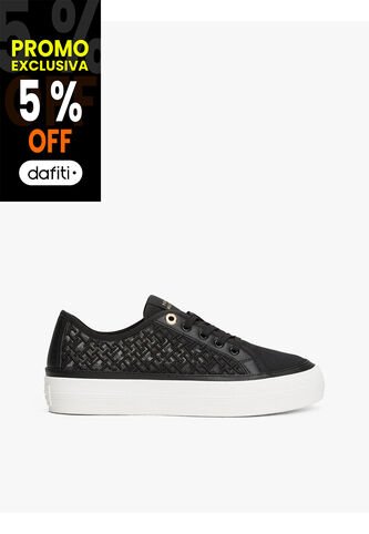 Tenis Negro De Malla Con Monogramas Bordados Tommy Hilfiger Tommy Hilfiger