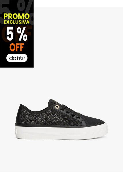 Tenis Negro De Malla Con Monogramas Bordados Tommy Hilfiger