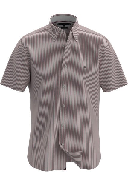 Camisa De Rayas Rosa Con Manga Corta Hombre  Tommy Hilfiger