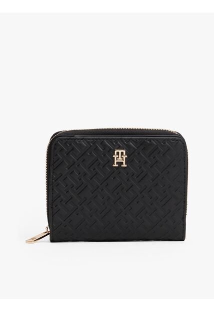 Billetera Negra Con Monograma TH Y Cremallera Tommy Hilfiger