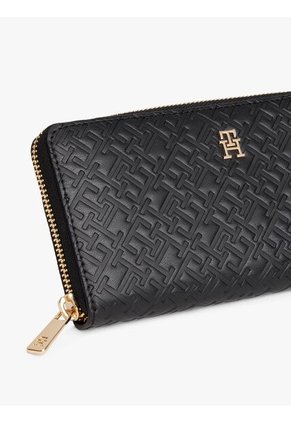 BIlletera Negra TH Icon Grande Con Textura De Monograma Tommy Hilfiger