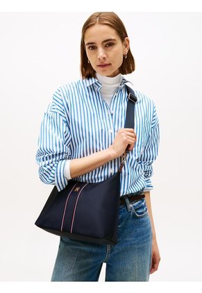Bolso Azul De Hombro Con Cinta Distintiva Tommy Hilfiger