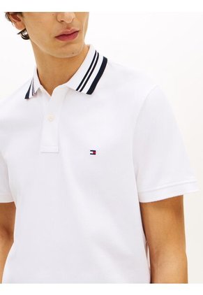 Polo Blanco Jacquard Con Tejido Ribeteado Tommy Hilfiger