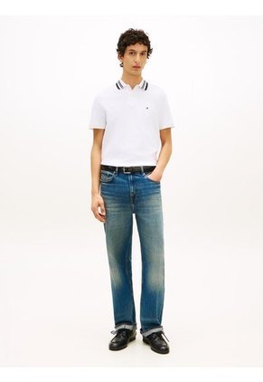 Polo Blanco Jacquard Con Tejido Ribeteado Tommy Hilfiger