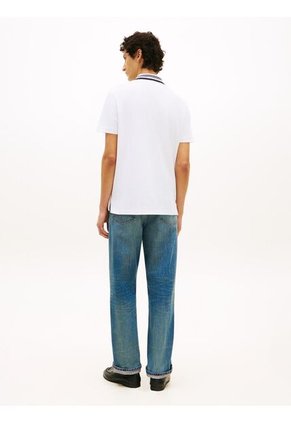 Polo Blanco Jacquard Con Tejido Ribeteado Tommy Hilfiger
