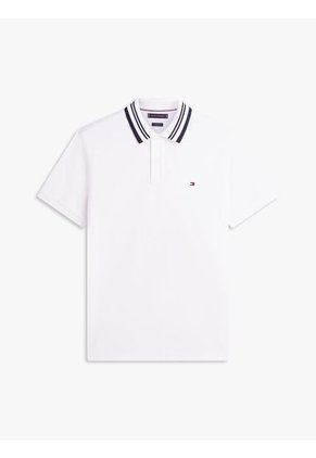Polo Blanco Jacquard Con Tejido Ribeteado Tommy Hilfiger