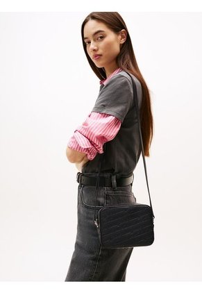 Bolso Negro Cruzado Con Logo En Bajo Relieve Tommy Hilfiger