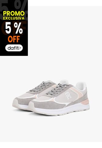 Tenis Gris Con Mezcla De Texturas Tommy Hilfiger Tommy Hilfiger