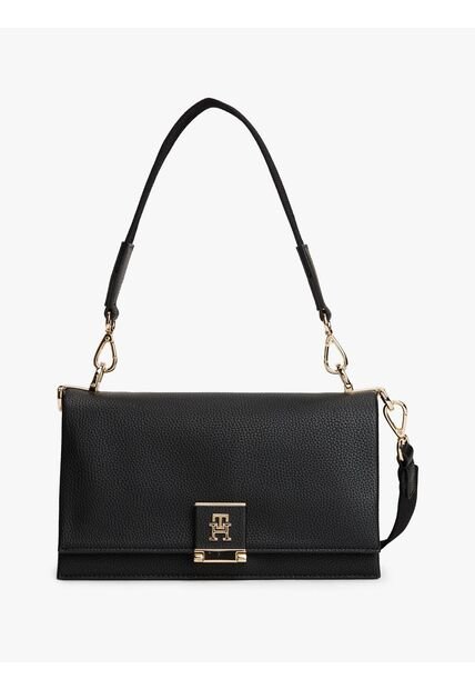 Bolso Negro Cruzado De Cuero Granulado Tommy Hilfiger