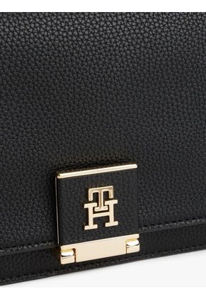 Bolso Negro Cruzado De Cuero Granulado Tommy Hilfiger