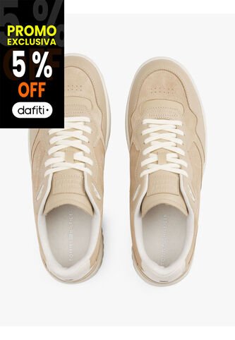 Tenis Beige De Cuero Con Mezcla De Texturas Tommy Hilfiger Tommy Hilfiger