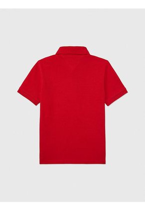Polo De Niño Rojo Solido Con Logo Tommy Hilfiger
