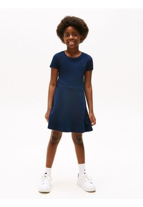 Vestido Azul De Patinadora Con Cuello Redondo Tommy Hilfiger