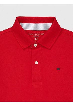 Polo De Niño Rojo Solido Con Logo Tommy Hilfiger