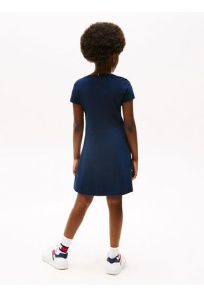 Vestido Azul De Patinadora Con Cuello Redondo Tommy Hilfiger