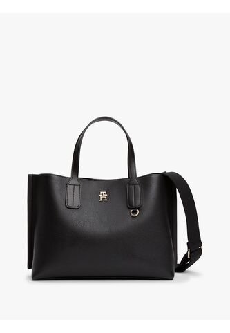 Bolso Negro Tote Con Placa Del Monograma TH Tommy Hilfiger Tommy Hilfiger
