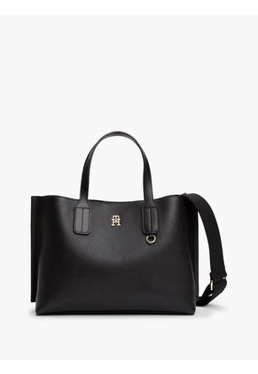 Bolso Negro Tote Con Placa Del Monograma TH Tommy Hilfiger