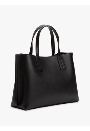 Bolso Negro Tote Con Placa Del Monograma TH Tommy Hilfiger