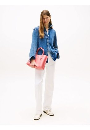 Bolso Rojo Tote Con Placa Del Monograma TH Tommy Hilfiger