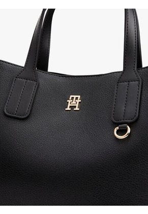 Bolso Negro Tote Con Placa Del Monograma TH Tommy Hilfiger
