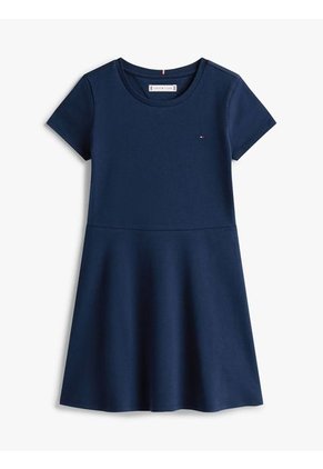 Vestido Azul De Patinadora Con Cuello Redondo Tommy Hilfiger