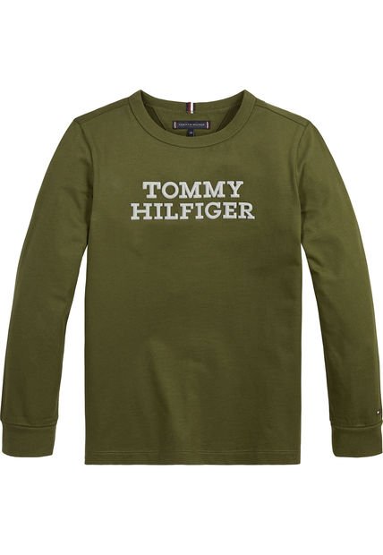 Camiseta De Manga Larga Con Logo Niño Verde Tommy Hilfiger