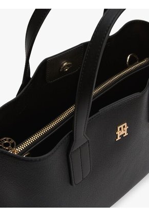 Bolso Negro Tote Con Placa Del Monograma TH Tommy Hilfiger