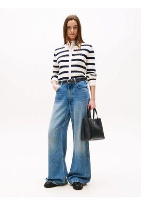 Bolso Negro Tote Con Placa Del Monograma TH Tommy Hilfiger