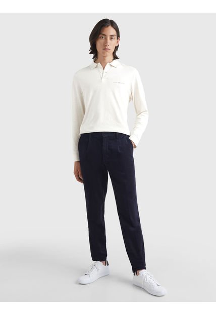Polo De Algodón Orgánico Con Manga Larga Beige Tommy Hilfiger