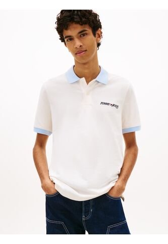 Polo Blanco De Piqué Regular Con Logo Bordado Tommy Jeans Tommy Hilfiger