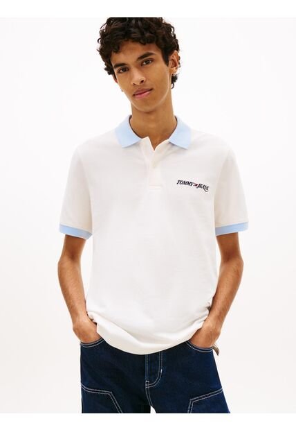 Polo Blanco De Piqué Regular Con Logo Bordado Tommy Jeans
