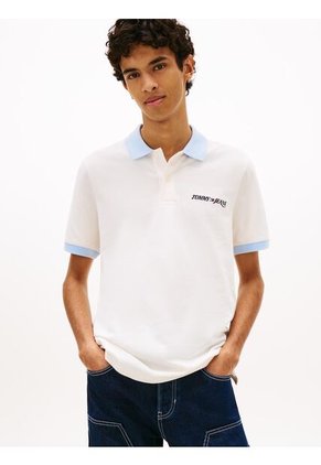 Polo Blanco De Piqué Regular Con Logo Bordado Tommy Jeans