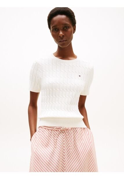 Saco Blanco Cable Con Tejido Trenzado De Cuello Redondo  Tommy Hilfiger