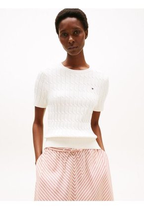 Saco Blanco Cable Con Tejido Trenzado De Cuello Redondo  Tommy Hilfiger